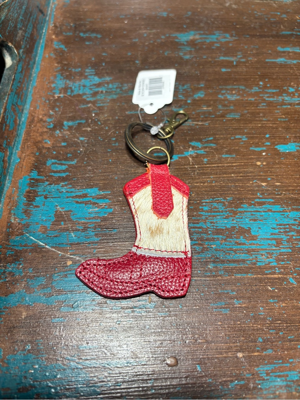 New Red and Cream Cowboy Boot Keychain Bag Charm